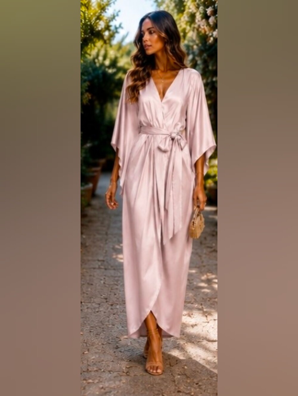 Anthropologie Satin Kaftan Kimono Sleeve Maxi Dress One Size Lilac $140